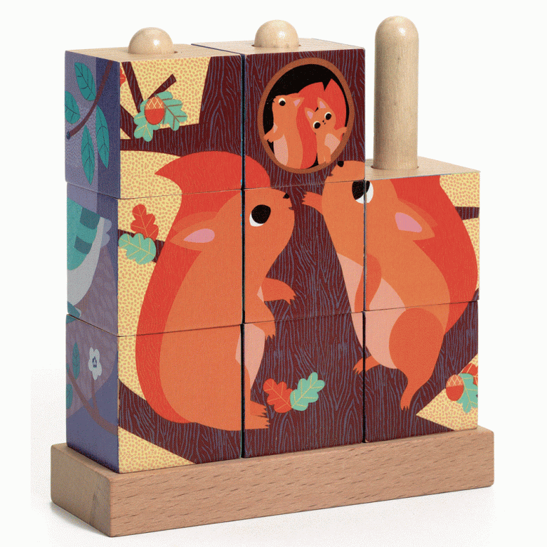 Djeco_Puzz up forest_mesélő erdő_kockakirakó_ játék_montessori_készségfejlesztő_babáknak_gyerekeknek
